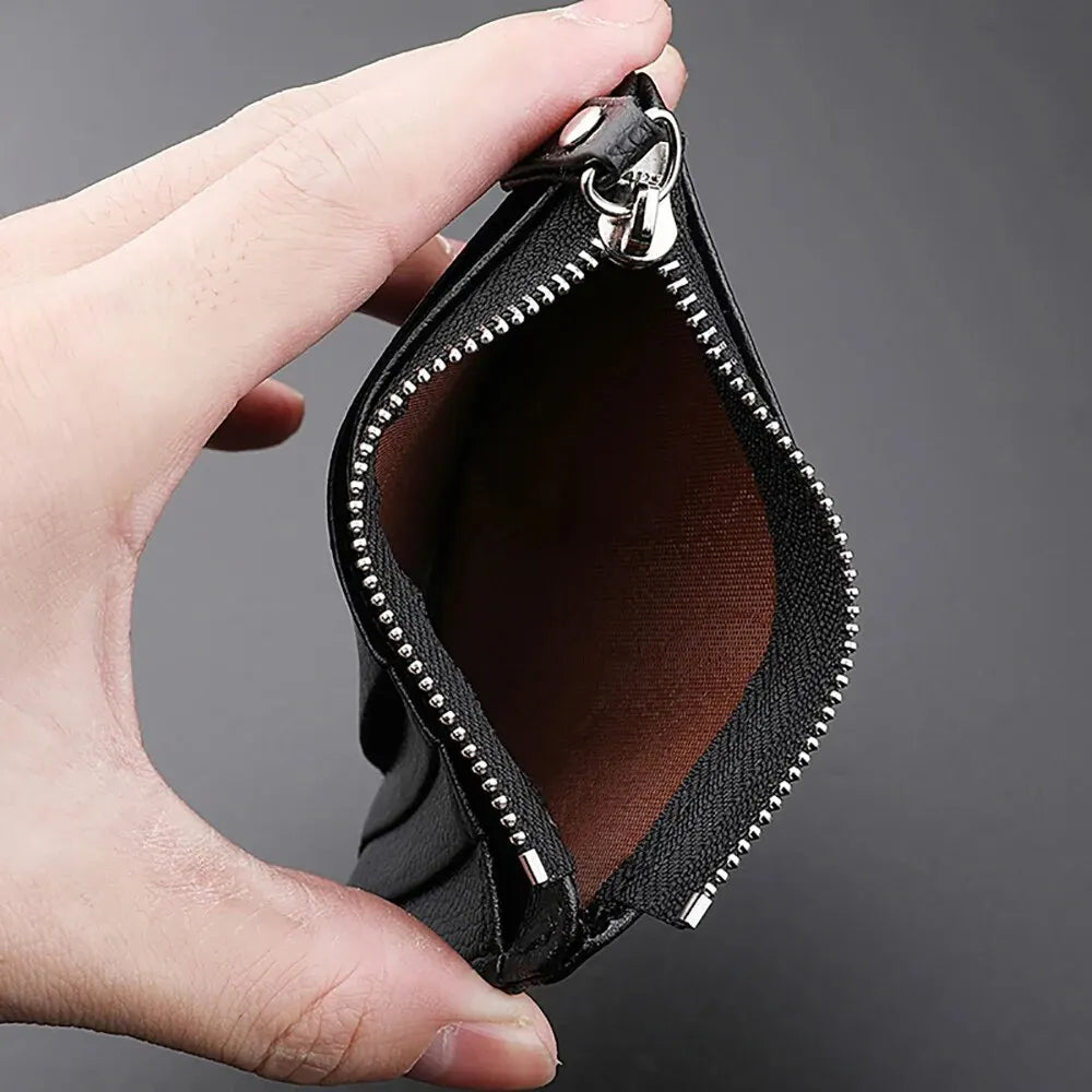 Mini Credit Card Wallet for Men – Slim ID Holder with Zipper, Small Sleeve-Style Short Coin Wallet