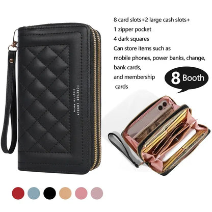 Long Women’s PU Leather Wallet – Double Zipper Clutch with Tassel, Card Holder & Coin Purse