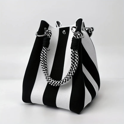 2025 Retro Floral Knitted Handbag – Mixed-Color Tote Bag with Safety Clasp Closure