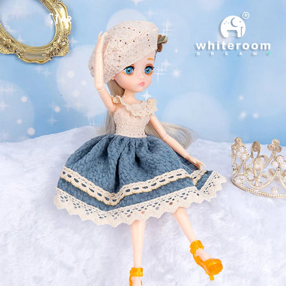 Slim 26cm BJD Doll for Girls – 13 Movable Joints with Princess Outfit, Blue Eyes & Eyelash Accessories