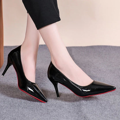 Pointed Toe Patent Leather High Heels - Sexy Stiletto Pumps for Women Party Dress Work and Classic Black Fashion Shoes
