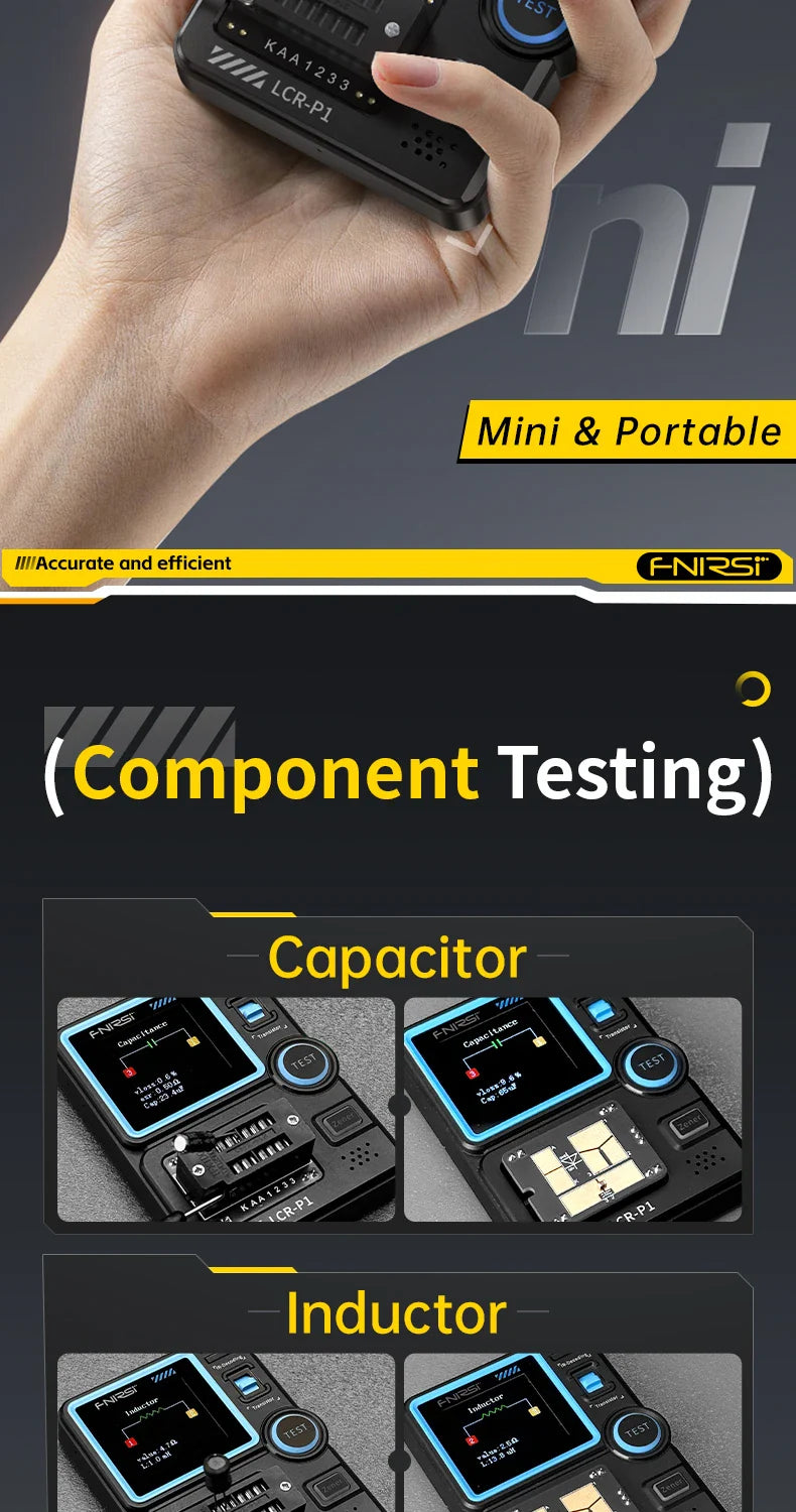 FNIRSI LCR-P1 Multifunctional Transistor Tester & LCR ESR Multimeter for Diodes, Capacitance, Resistance