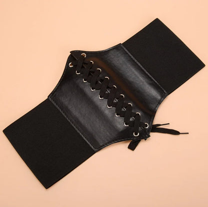 New Corset Punk Black Wide Belt - PU Leather Slimming Body Belt for Women, High Waist Elastic Cummerbund for Dresses