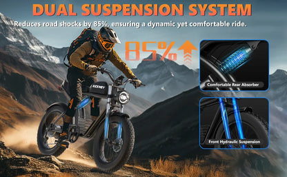 Kickwey K7 Adult Electric Bike — 1500W 48V 23Ah Mountain E-Bike, 20" Fat Tires, Off-Road Outdoor Adventure