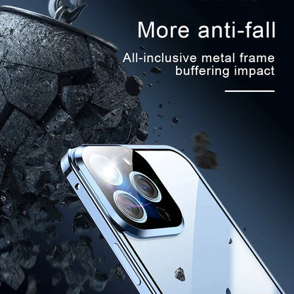 360° Full Protection Magnetic Metal Phone Case - Double-Sided Glass Cover with Lock Buckle for iPhone 11-16 Pro Max
