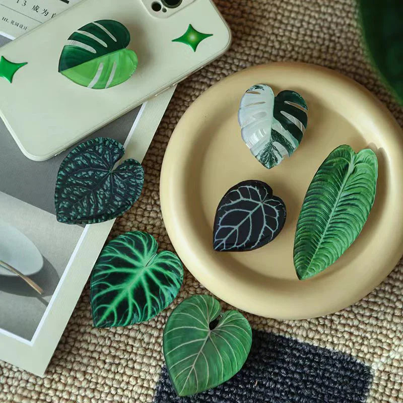Popular Cute Simulation Leaf Phone Holder Grip - Foldable & Expandable Finger Ring Support Stand - Glossy Griptok Pocket Socket