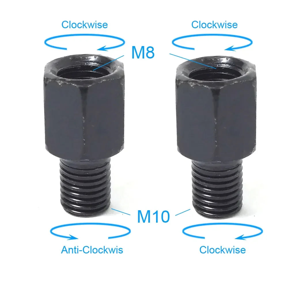 Pair Black Motorcycle Mirror Adapters M10 & M8 – 8mm/10mm Rearview Mirror Conversion Bolts, Left & Right Thread