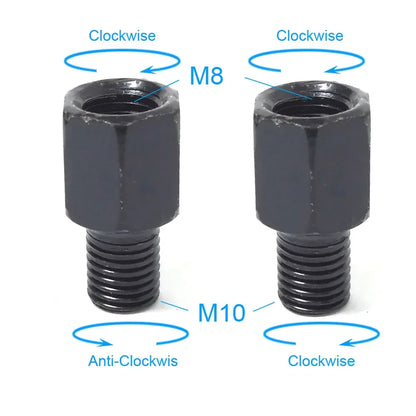 Pair Black Motorcycle Mirror Adapters M10 & M8 – 8mm/10mm Rearview Mirror Conversion Bolts, Left & Right Thread