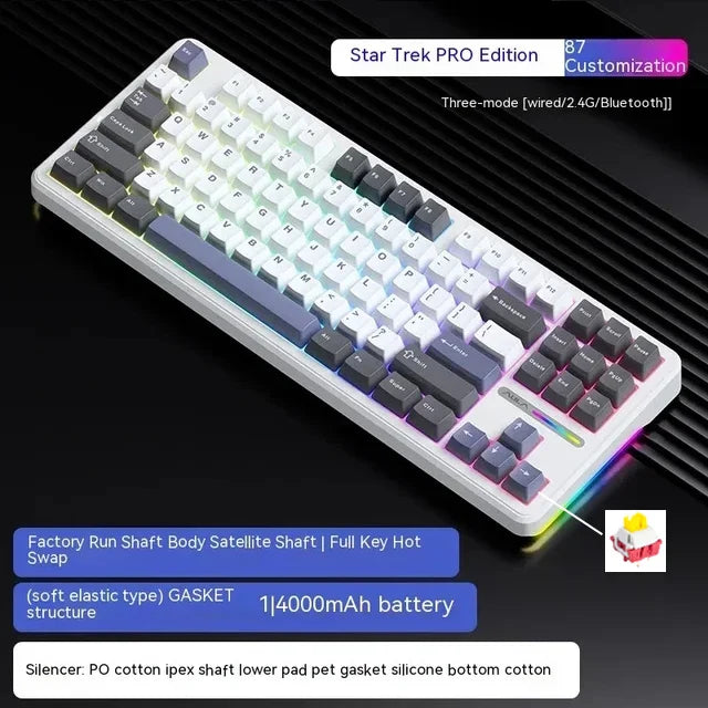 AULA F87 Pro 87-Key Mechanical Keyboard – Tri-Mode 2.4G/USB/Bluetooth, RGB, PBT Keycaps, Gasket Mount, 5-Layer Silencing, Full Key No Impact