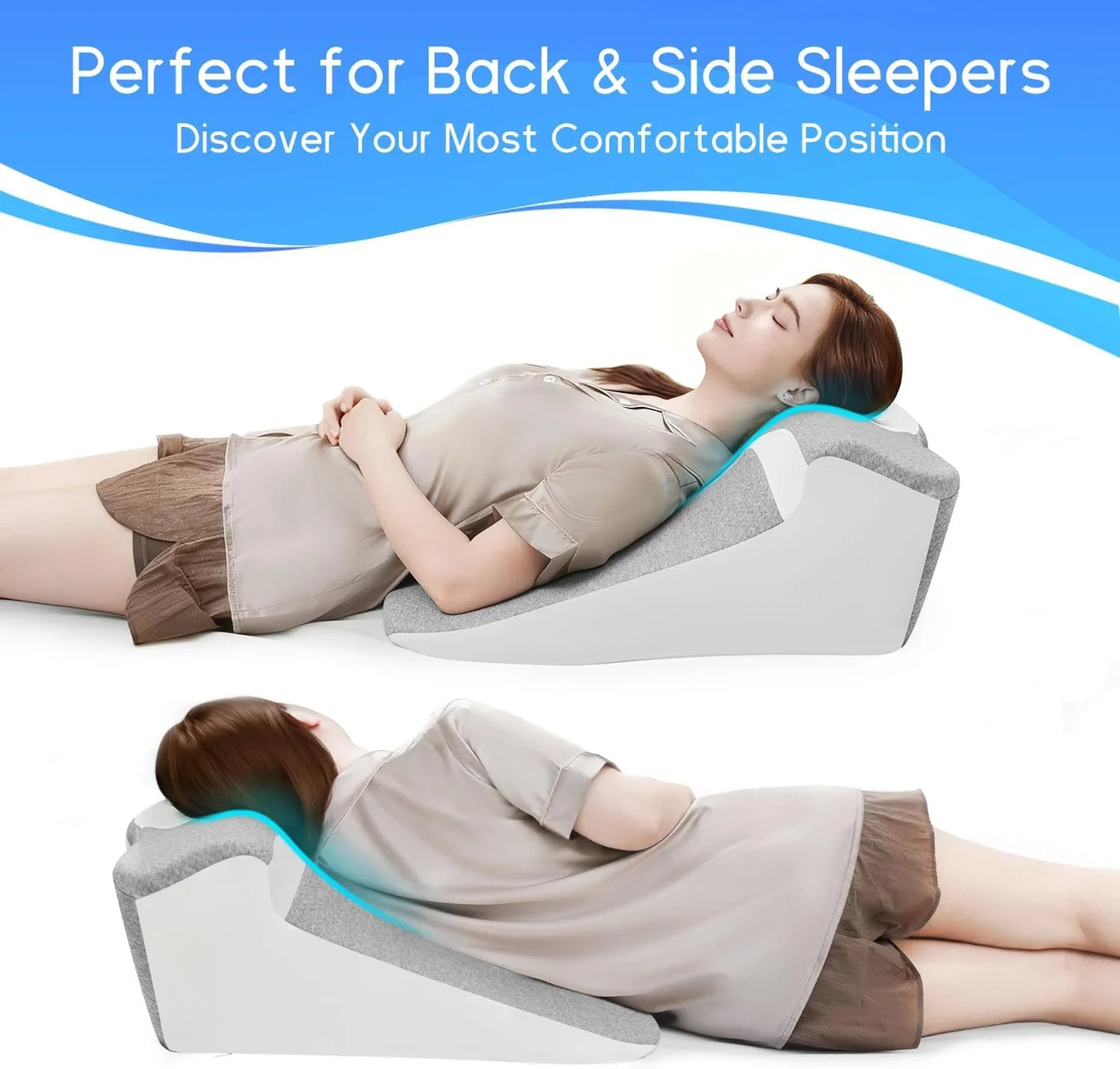 Bed Wedge Pillow for Sleeping — Ergonomic Support for Acid Reflux, Reading, and Prone Position, Ideal for Couples