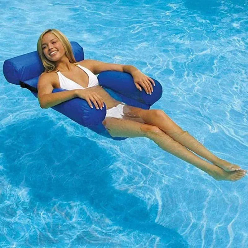 Summer Inflatable Chair: Foldable Floating Row for Swimming Pool, Beach Lounger Bed - PVC Water Hammock Air Mattress for Water Sports