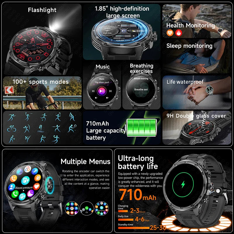 2025 Huawei & Xiaomi GPS Smartwatch for Men — 1.85" Ultra HD AMOLED Screen, 710mAh Battery & Bluetooth Call