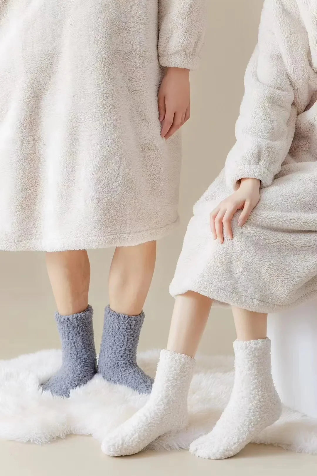 3 Pairs Unisex Plush Slipper Socks — Thick Winter Coral Fleece Cozy Mid-Calf Socks for Couples