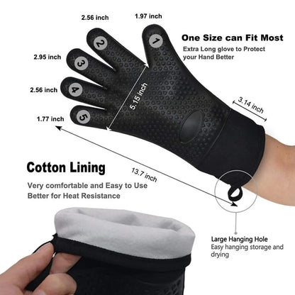 Heat-Resistant Silicone Gloves – Non-Slip Oven Mitts for Kitchen, BBQ, Baking & Cooking with Canvas Stitching