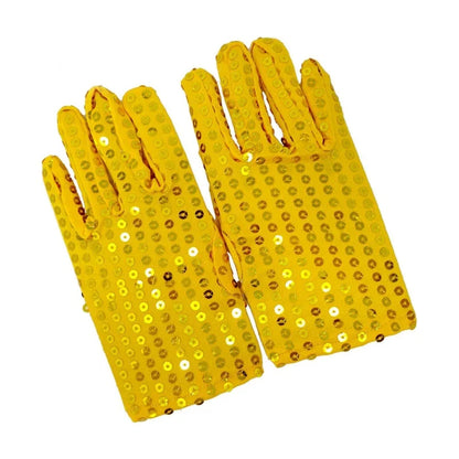 Internet Celebrity Sequined Gloves — Short Fashion Stage Performance Mittens in Black, Silver, Red, Yellow & Blue