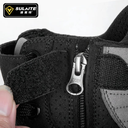 Men’s Motorcycle Boots - Breathable Anti-Fall, Road Racing Rider Shoes with Gear Shift Rubber Sole, Reflective Motorbike Boots