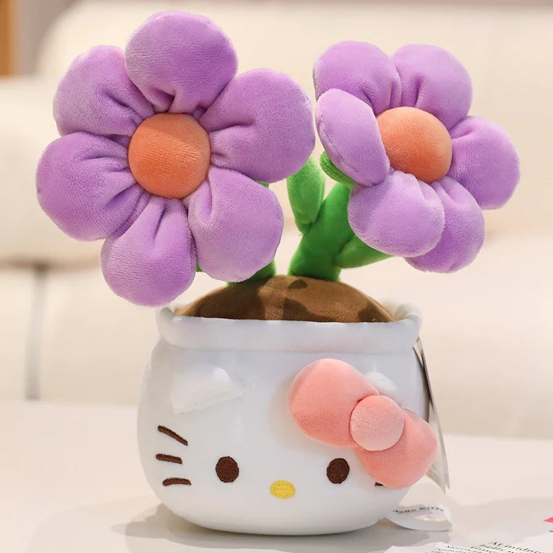 23CM Hello Kitty Plush Toy – Soft Stuffed Animal with Flower Bouquet, Perfect Christmas, Birthday & Graduation Gift