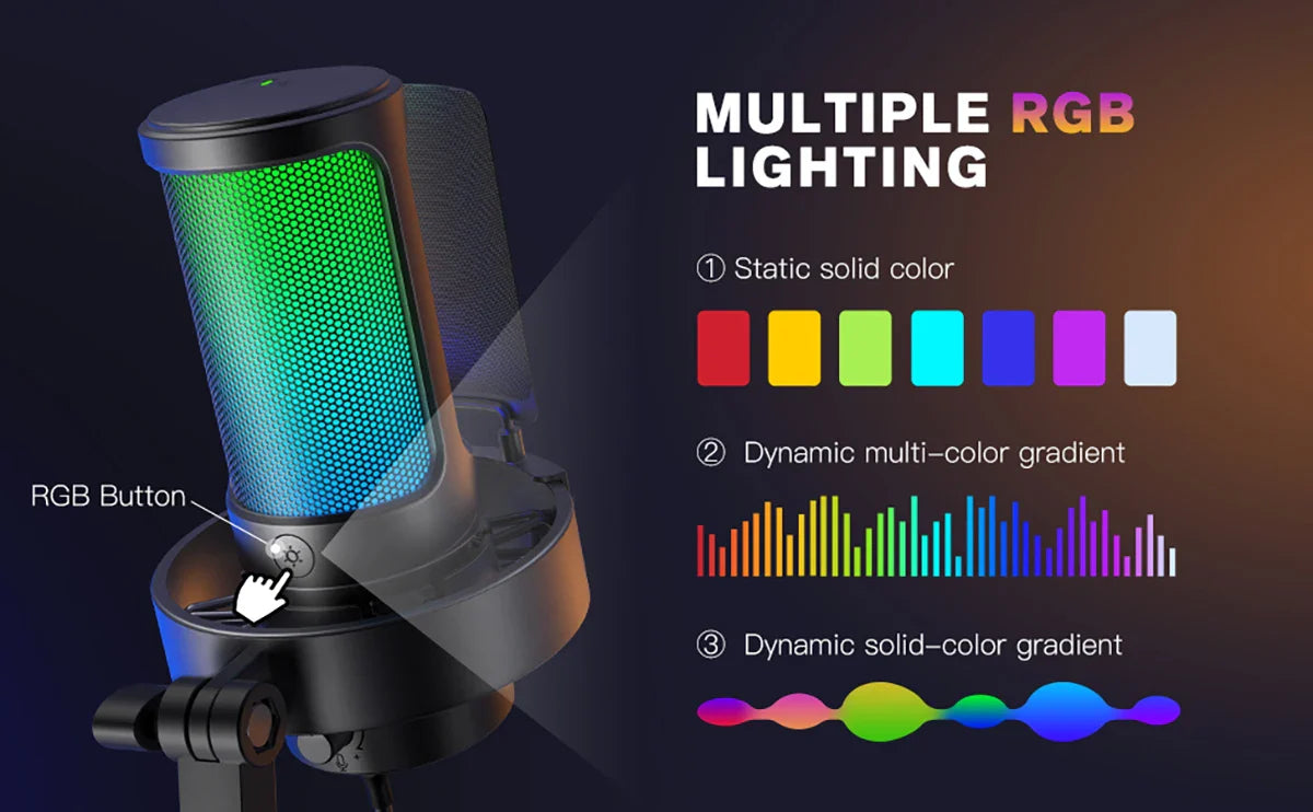 FIFINE A8 USB Microphone with RGB, Touch Mute & Headphone Output for Recording & Streaming on PC Mac