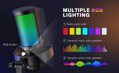 FIFINE A8 USB Microphone with RGB, Touch Mute & Headphone Output for Recording & Streaming on PC Mac