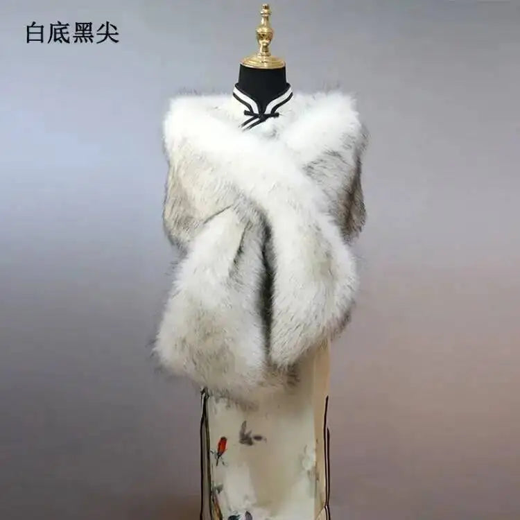 32-Color Luxury Faux Fox Fur Shawl – Women’s Plush Winter Scarf, Wrap & Cape for Wedding & Coat