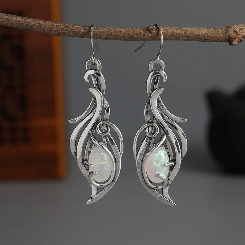 Bohemian Opal Dangle Earrings - Elegant Silver Plated Jewelry for Holidays & Special Occasions