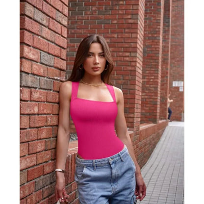 Women’s Sleeveless Knit Bodysuit – Summer Sexy Off-Shoulder Bodycon Jumpsuit, Casual Stretchy Street-Style Short Jumpsuit