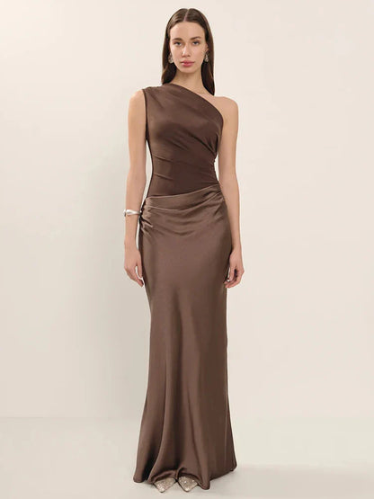 Mozision Women’s Satin Maxi Dress – Sexy Patchwork Sleeveless Backless Bodycon Evening & Club Party Dress