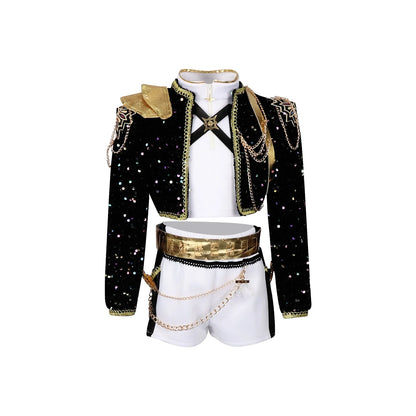 Kids Cosplay Costume – Black & Gold Idol Role-Playing Outfit for Girls