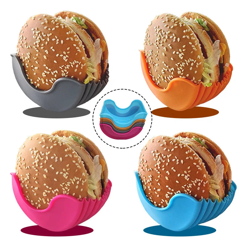 Convenient Contact-Free Burger Holder - Washable Silicone Rack for Mess-Free Hamburger Prep in the Kitchen