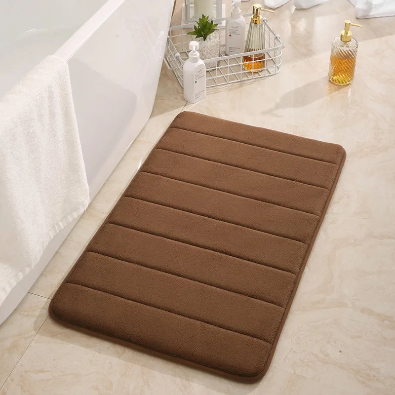 Coral Velvet Bathroom Mat - Anti-Skid Absorbent Toilet & Bathtub Floor Mat, Entrance Rug