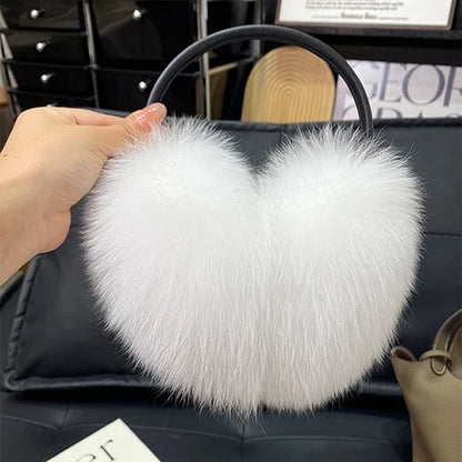 Women’s Winter Real Fox Fur Earmuffs & Scarf – Dual-Use Plush Outdoor Warmer with Genuine Fur