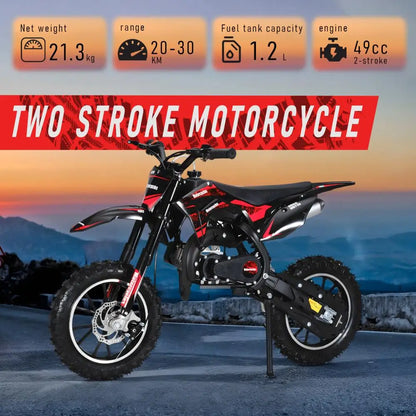 Mini 49CC Gas-Powered Kid Dirt Bike – 2-Stroke Motorcycle with Off-Road Tires, Front & Rear Disc Brakes, 25 MPH, Max Load 330 lbs