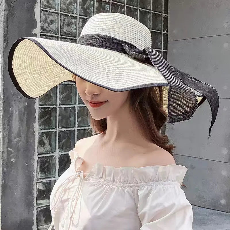 Wide Brim Straw Sun Hat - Summer Beach Travel Shade & UV Protection Hat