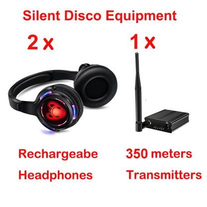 Silent Disco Wireless Headphones Bundle with RF LED Transmitter – 500M Range for DJ, iPod, MP3, Party, Club
