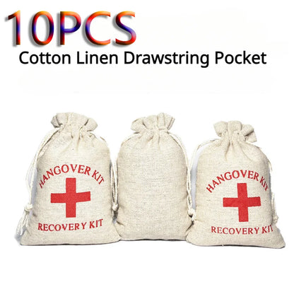 2100PCS Christmas Party Wake-Up Bags – Cotton Linen Storage & Gift Bags for First Aid, Red Cross Hangover Kits