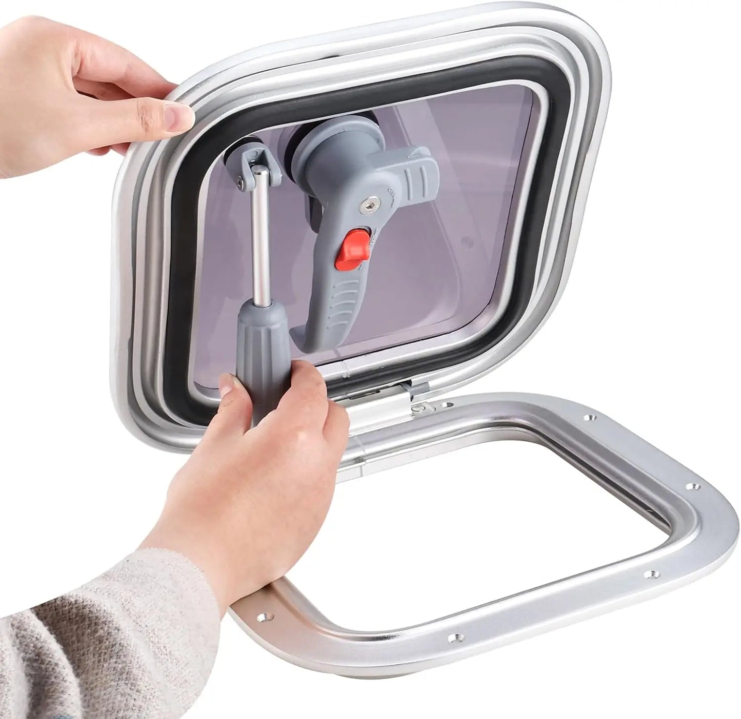 10.8"x10.8" Aluminum Alloy Boat Square Porthole | Push-Out Deck Hatch Window for Yacht & RV