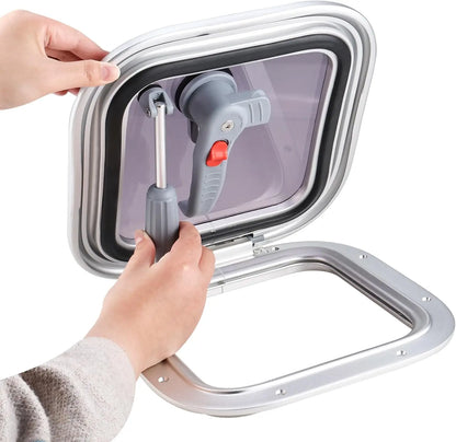 10.8"x10.8" Aluminum Alloy Boat Square Porthole | Push-Out Deck Hatch Window for Yacht & RV