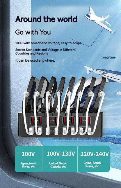 150W Universal Multi USB Fast Charger – 16-Port 3.5A Max Charging Station Stand for iPad, iPhone 14/13, Samsung S22, Xiaomi Tablet