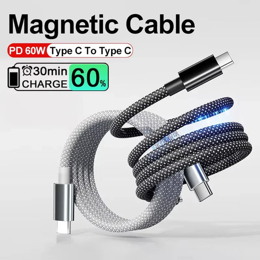 100W USB-C to USB-C Magnetic Charger Cable for iPhone 16, Samsung S24/S23/S22 Ultra, iPad, MacBook, Xiaomi