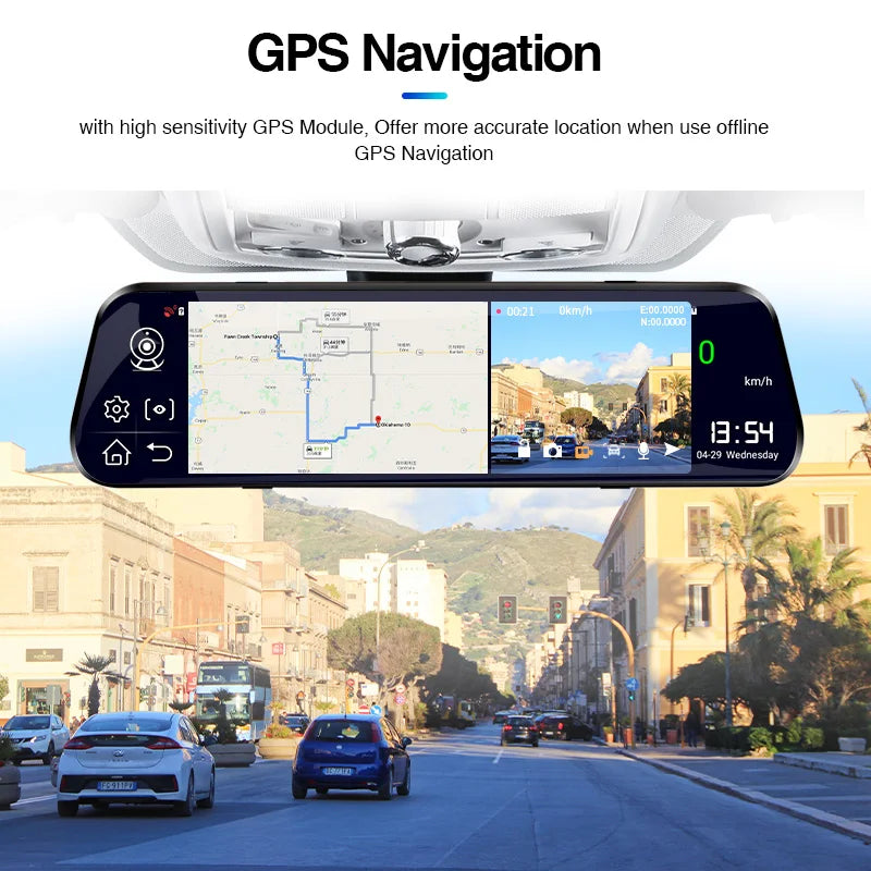 E-ACE 10'' 4G Android Dash Cam – FHD 1080P Dual Lens Rearview Mirror DVR with ADAS & Streaming