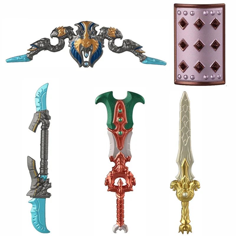 Medieval Figure Weapons Building Blocks Kit – King Sword, Lion Shield, Trident & Double-Edged Axe Battle Toy