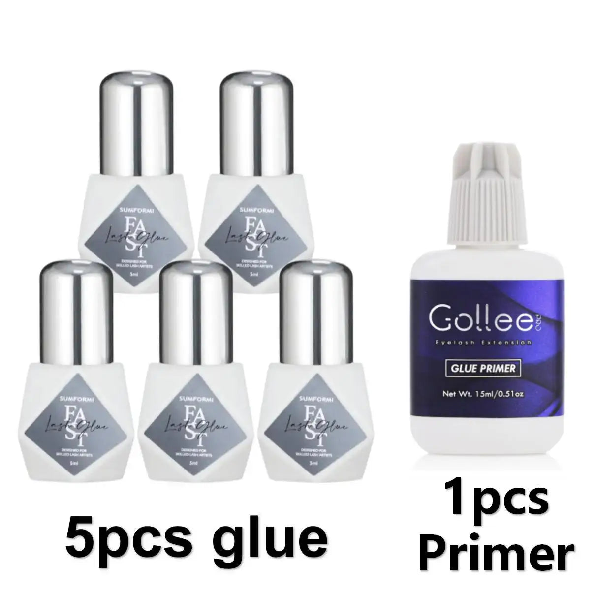Gollee 5-Pack Eyelash Extension Glue – 7-9 Week Long-Lasting, Quick-Dry 0.3-1s, Black & Latex-Free
