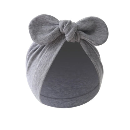 Cute Bunny Ears Baby Turban Hat – Solid Color Soft Cotton Beanie for Infant Girls & Boys, Toddler Bonnet Headwrap