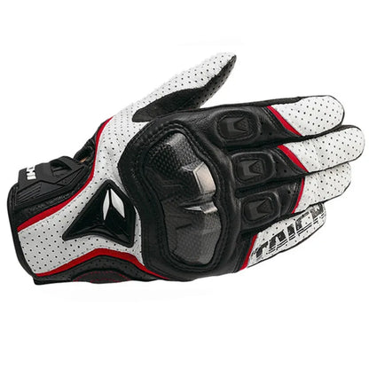 Motorcycle Gloves – Black Racing Genuine Leather, White Road Riding Team Gloves for Men, Summer & Winter with Touch Screen Compatibility