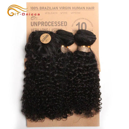 Kinky Curly Human Hair Bundles with Closure – Short Indian Hair Bundles with Circular Closure