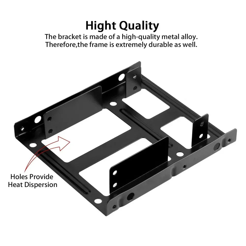 Metal Dual Bay HDD SSD Mounting Bracket - 2.5 Inch to 3.5 Inch Hard Drive Adapter for Desktop Computer Upgrades