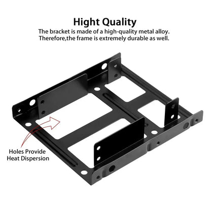 Metal Dual Bay HDD SSD Mounting Bracket - 2.5 Inch to 3.5 Inch Hard Drive Adapter for Desktop Computer Upgrades