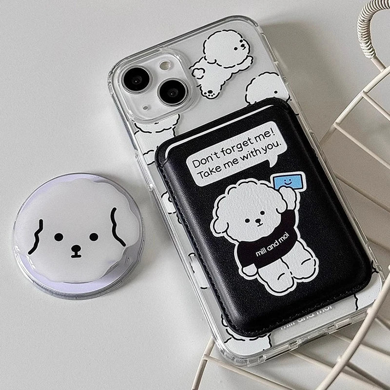 Cute Dog Cartoon Magnetic Phone Card Holder – Back Case Wallet for iPhone 15/14 with MagSafe Slot for ID & Bank Cards