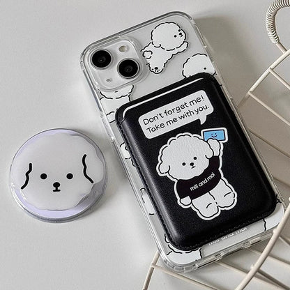 Cute Dog Cartoon Magnetic Phone Card Holder – Back Case Wallet for iPhone 15/14 with MagSafe Slot for ID & Bank Cards