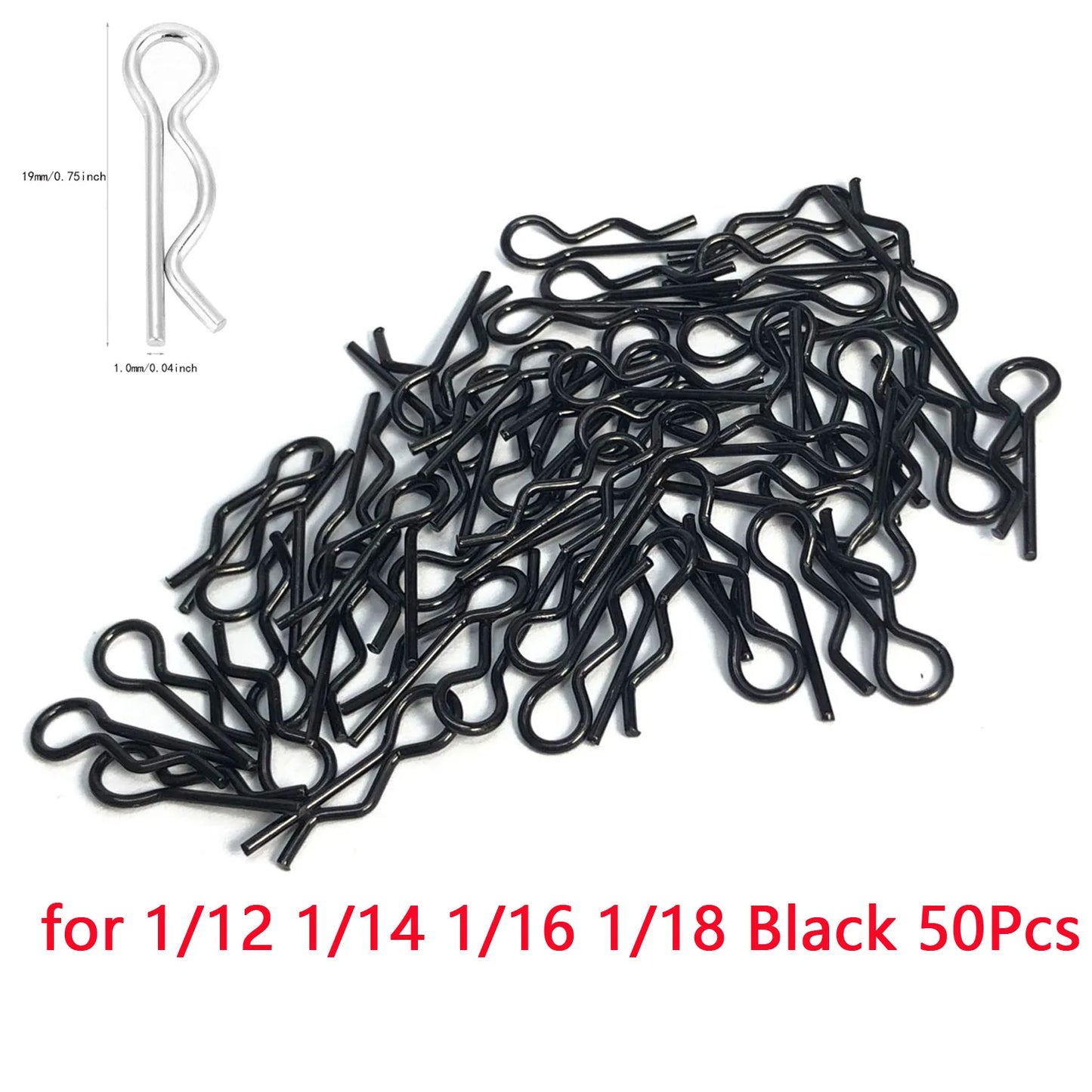 50PCS RC Car Body Clips & Pins — R Buckles for 1/5, 1/6, 1/7, 1/8, 1/12, 1/14, 1/16 RC Cars, Compatible with TRAXXAS & SCX10